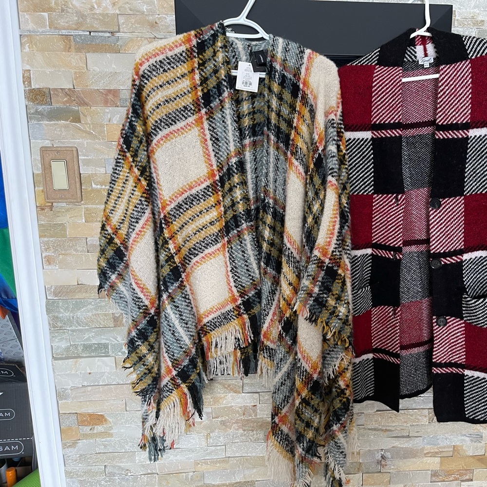Express Multicolor Knit Poncho (yellow only available)